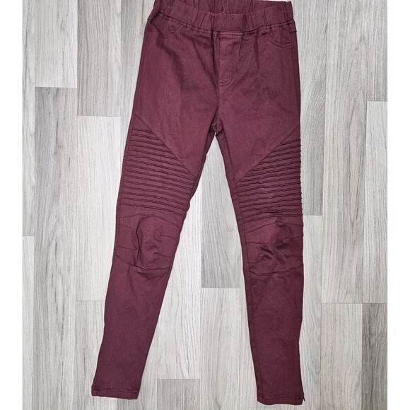 Umgee Womens Maroon Pull On Jeggings Textured Small Zip Ankle - Picture 1 of 9